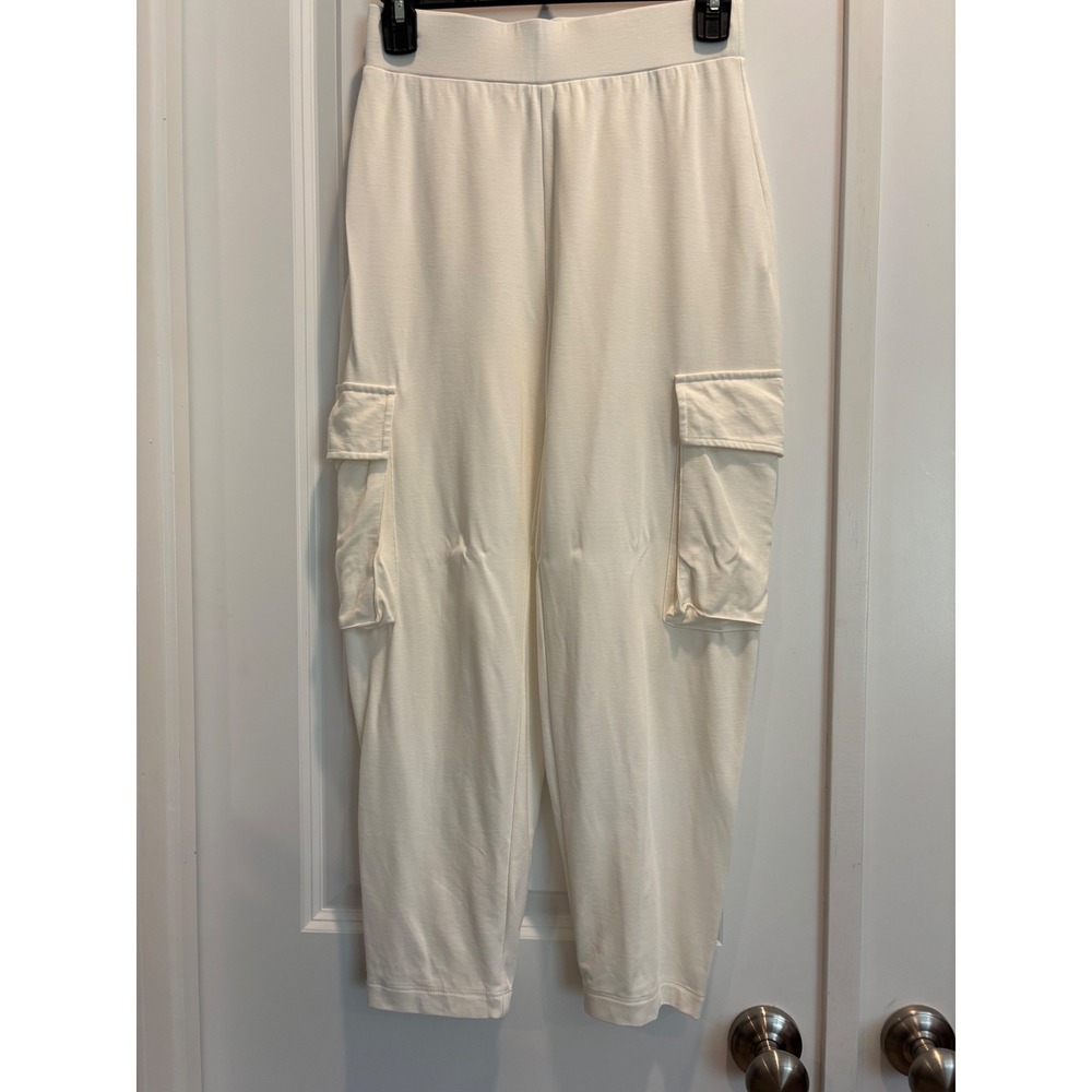 Wynne Layers Womens Cream Cargo Crop Pants XS Off White Elastic Waist Stretch - Picture 2 of 7